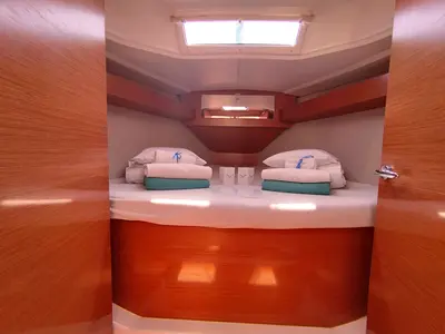 Cabin on Else, a Dufour 360 GL sailboat at Olbia, Italy