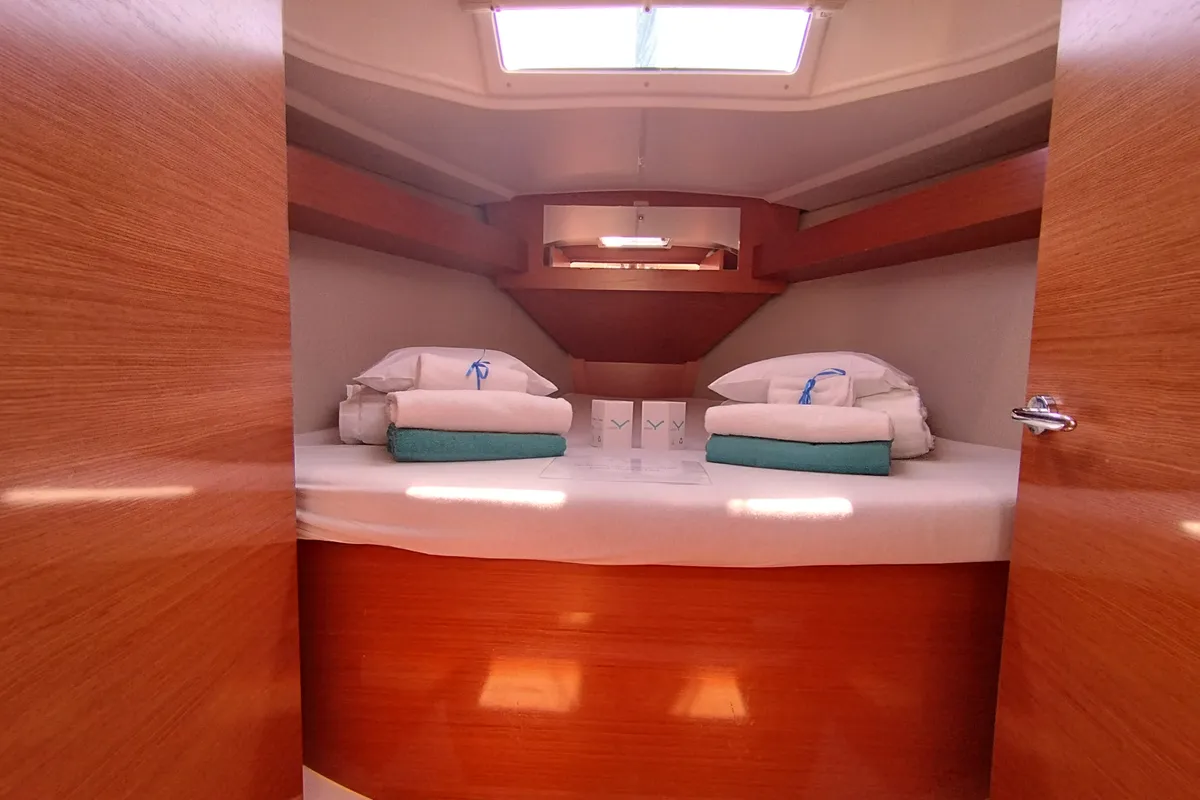 Cabin on Else, a Dufour 360 GL sailboat at Olbia, Italy