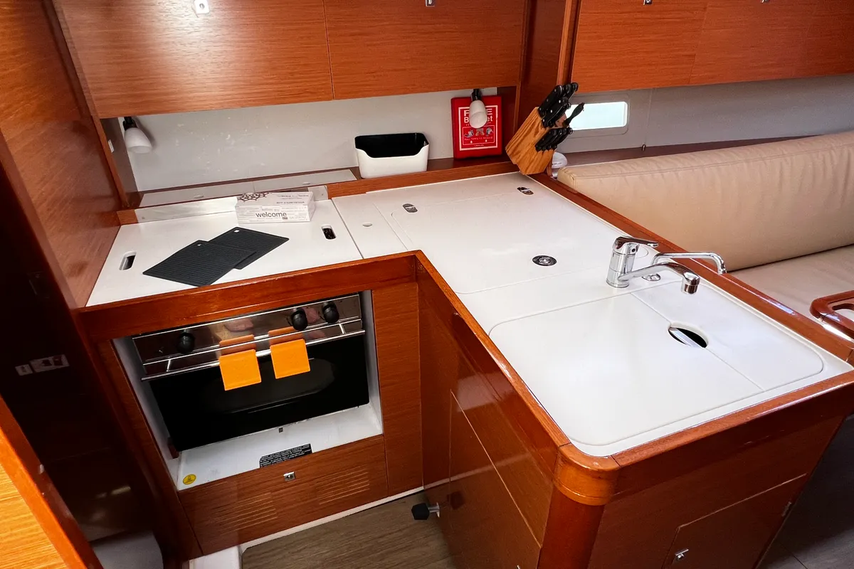 Galley of Else, a Dufour 360 GL sailboat at Olbia, Italy