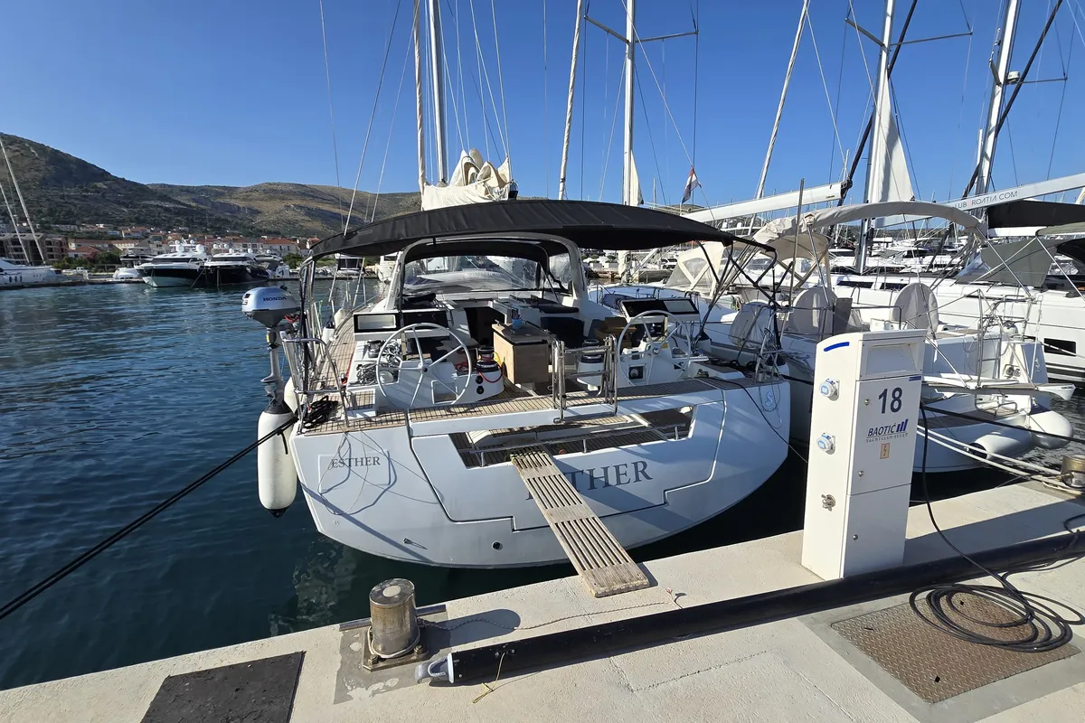 Exterior view of Esther, a Beneteau Oceanis 55 sailboat at Seget Donji, Croatia