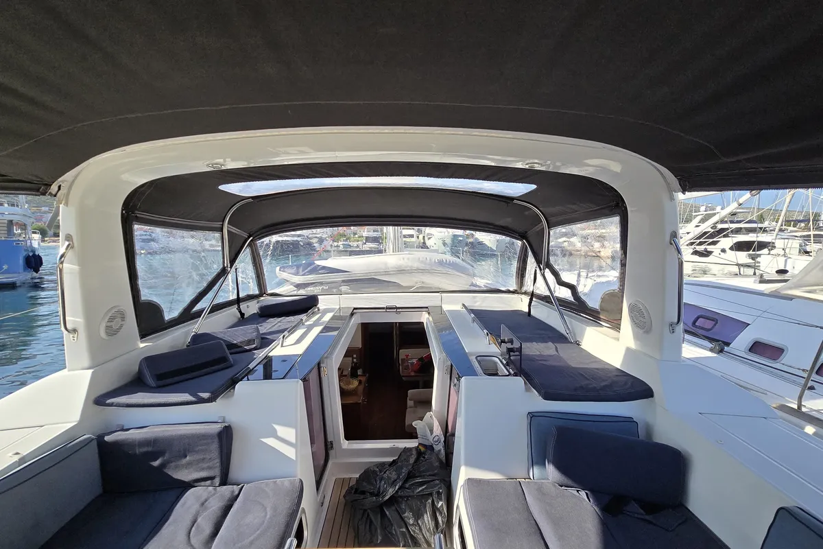 Cockpit of Esther, a Beneteau Oceanis 55 sailboat at Seget Donji, Croatia