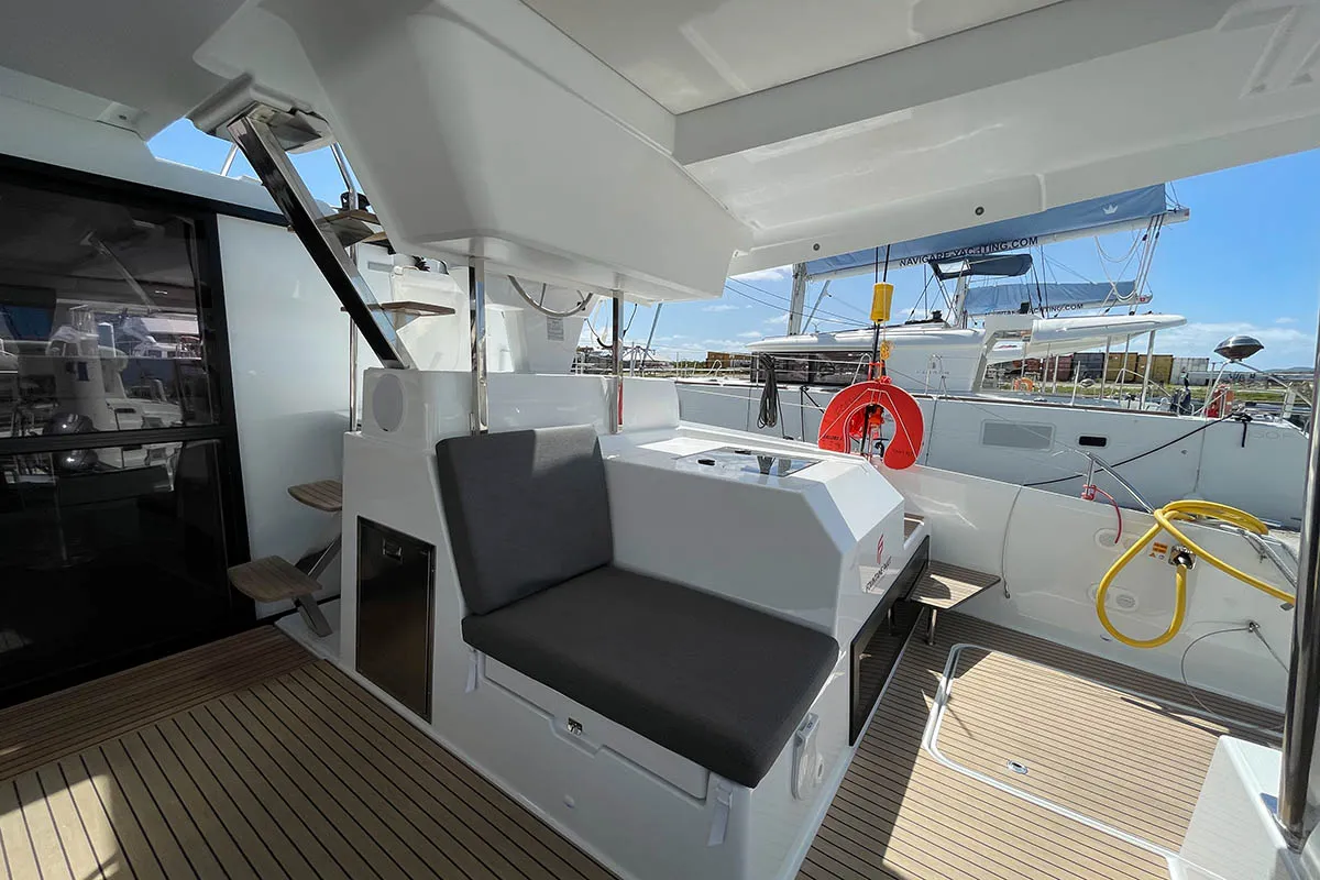Deck of Knotty Cat (Forever Young), a Fountaine Pajot Tanna 47 catamaran at Road Town, British Virgin Islands