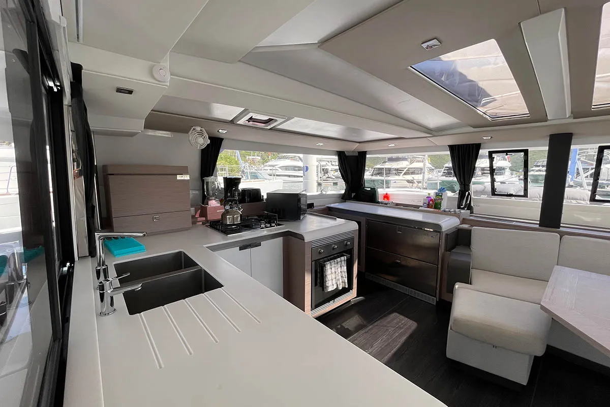 Galley of Knotty Cat (Forever Young), a Fountaine Pajot Tanna 47 catamaran at Road Town, British Virgin Islands
