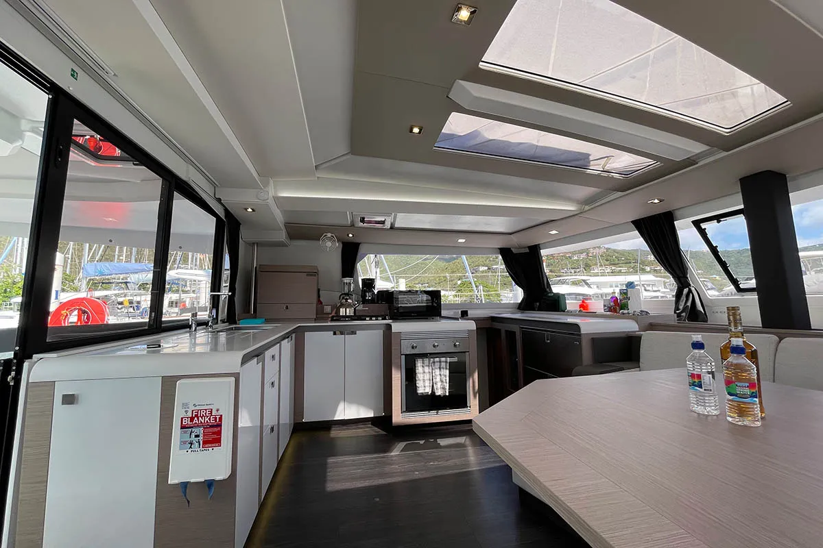 Galley of Knotty Cat (Forever Young), a Fountaine Pajot Tanna 47 catamaran at Road Town, British Virgin Islands