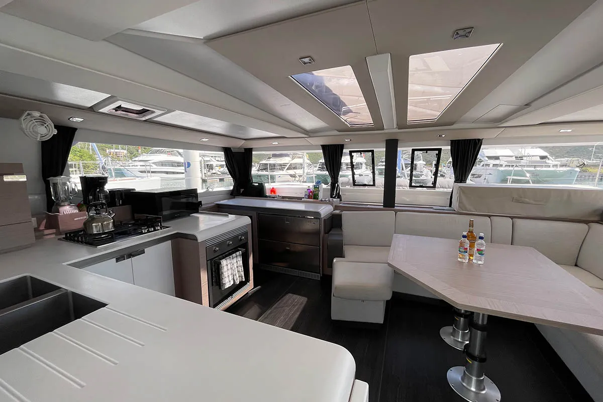 Galley of Knotty Cat (Forever Young), a Fountaine Pajot Tanna 47 catamaran at Road Town, British Virgin Islands