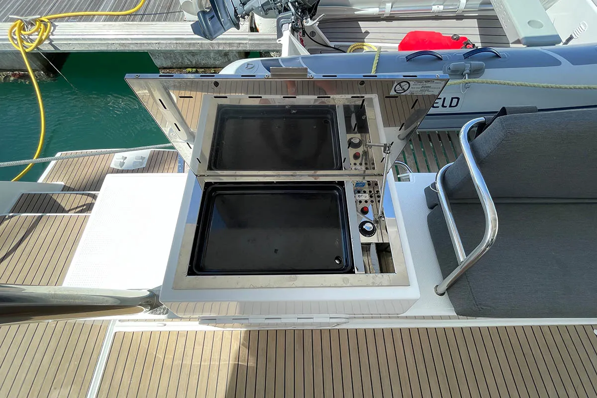 Deck of Knotty Cat (Forever Young), a Fountaine Pajot Tanna 47 catamaran at Road Town, British Virgin Islands