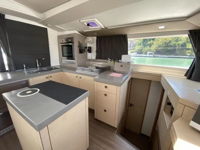 Galley of Lola 2, a Fountaine Pajot Saona 47 catamaran at Mai Khao, Thailand