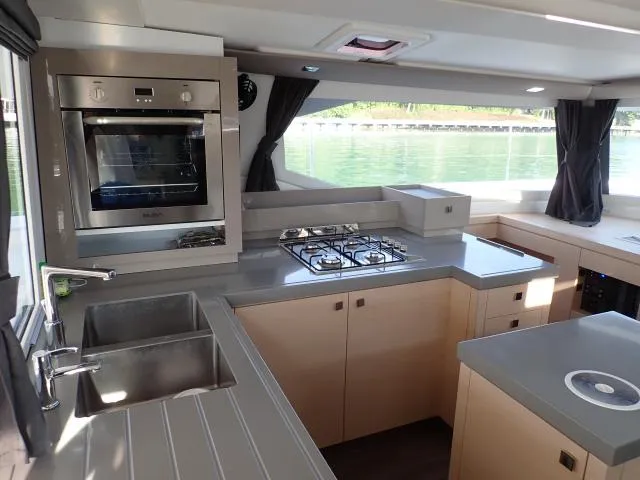 Galley of Lola 2, a Fountaine Pajot Saona 47 catamaran at Mai Khao, Thailand