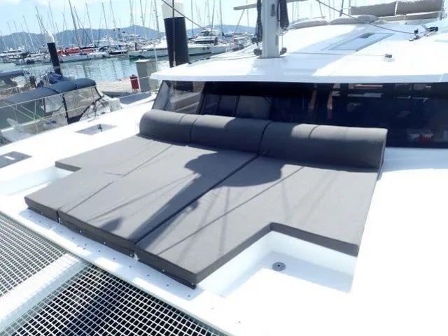 Deck of Lola 2, a Fountaine Pajot Saona 47 catamaran at Mai Khao, Thailand