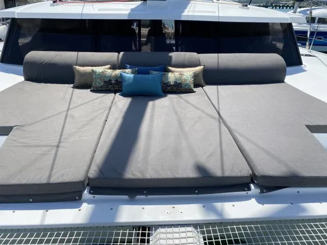 Deck of Lola 2, a Fountaine Pajot Saona 47 catamaran at Mai Khao, Thailand