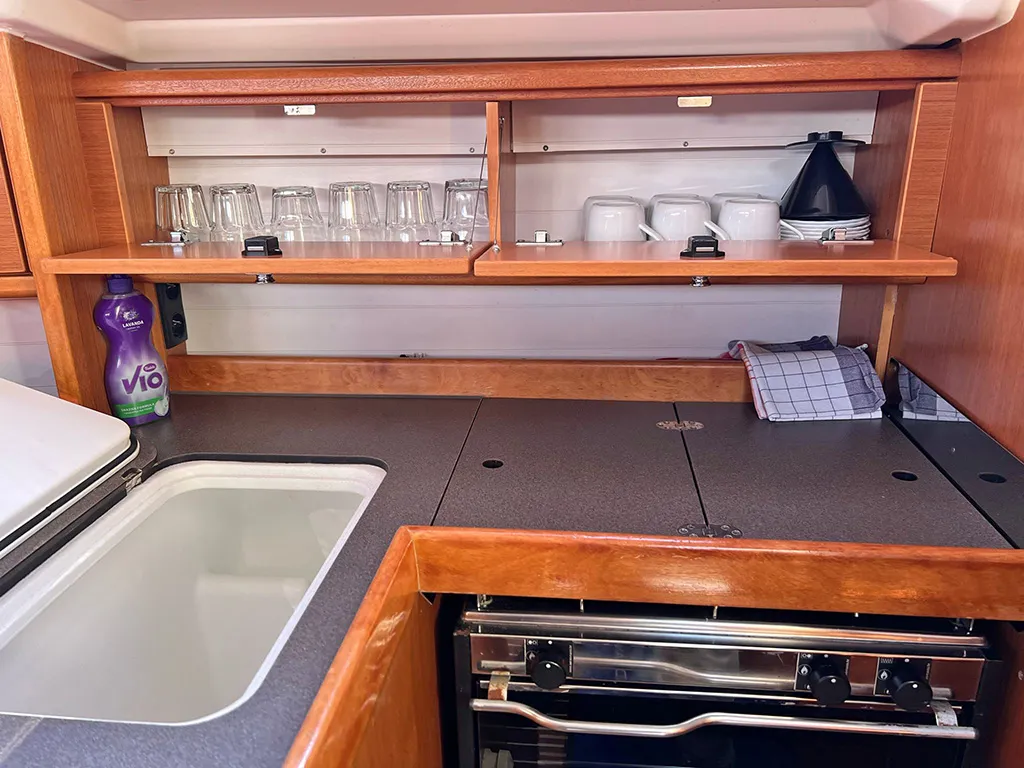 Galley of Pulenat, a Bavaria Cruiser 33 sailboat at Punat, Croatia