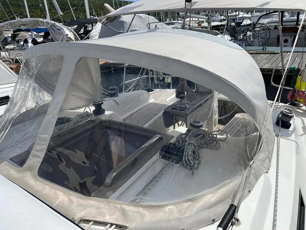 Cockpit of Pulenat, a Bavaria Cruiser 33 sailboat at Punat, Croatia