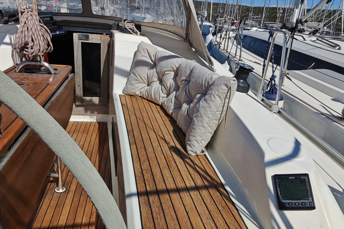 Cockpit of Pulenat, a Bavaria Cruiser 33 sailboat at Punat, Croatia