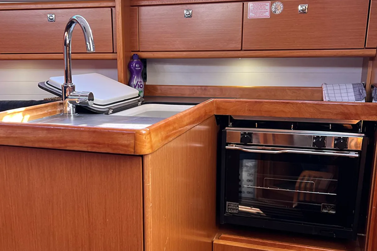 Galley of Pulenat, a Bavaria Cruiser 33 sailboat at Punat, Croatia