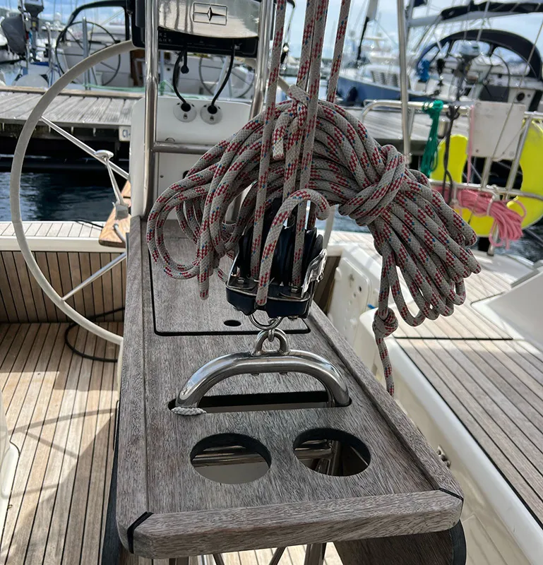 Deck of Pulenat, a Bavaria Cruiser 33 sailboat at Punat, Croatia