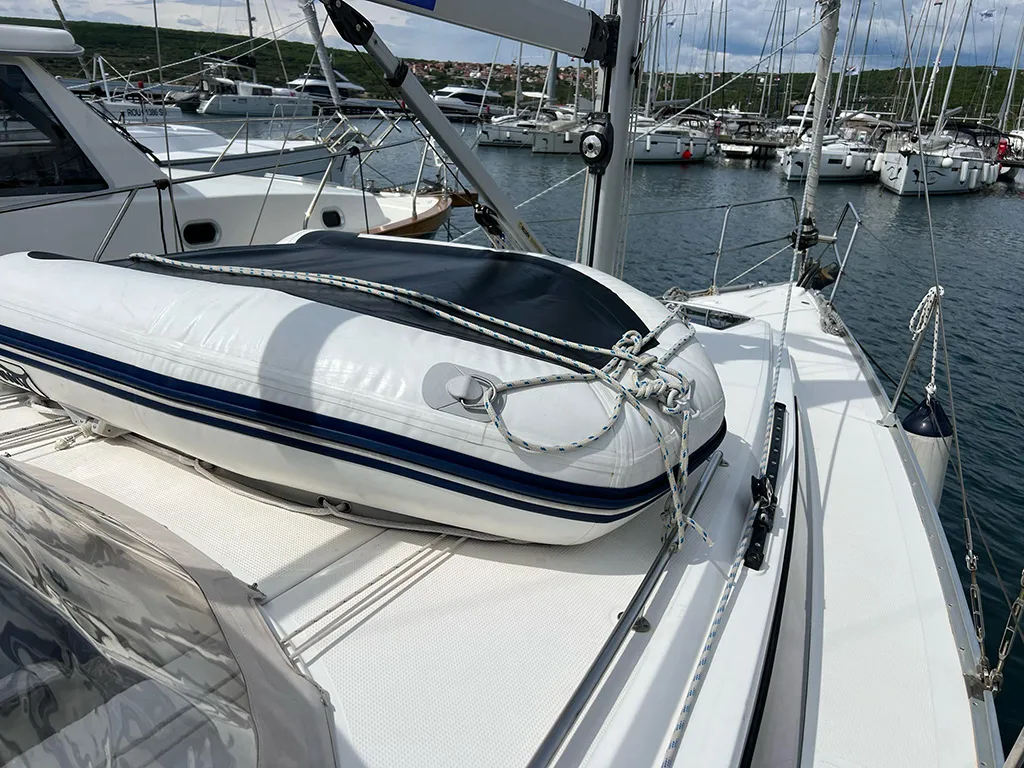 Deck of Pulenat, a Bavaria Cruiser 33 sailboat at Punat, Croatia