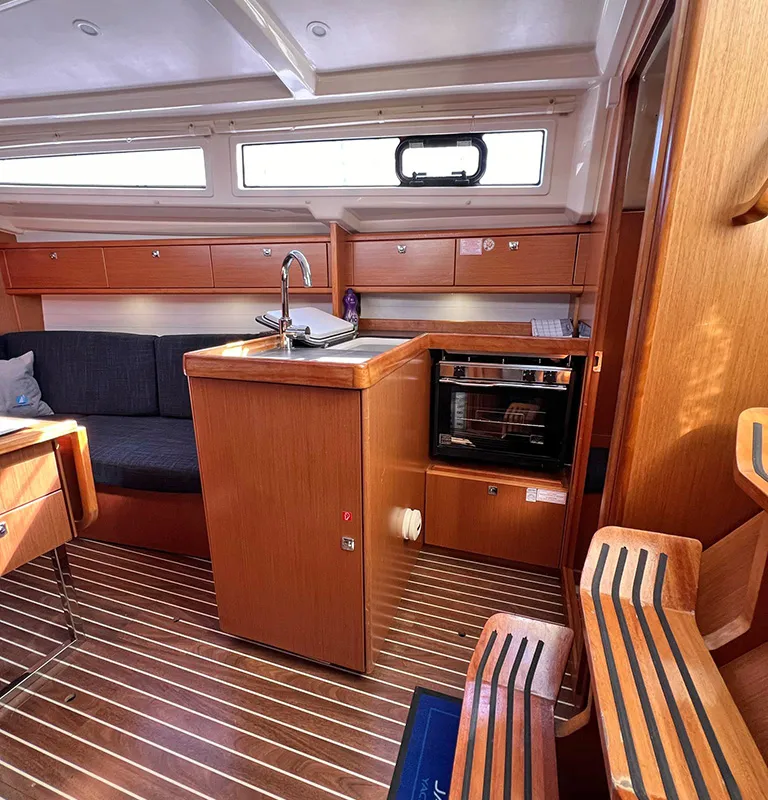 Galley of Pulenat, a Bavaria Cruiser 33 sailboat at Punat, Croatia