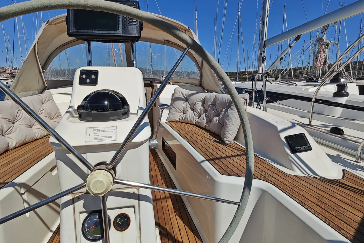 Cockpit of Pulenat, a Bavaria Cruiser 33 sailboat at Punat, Croatia
