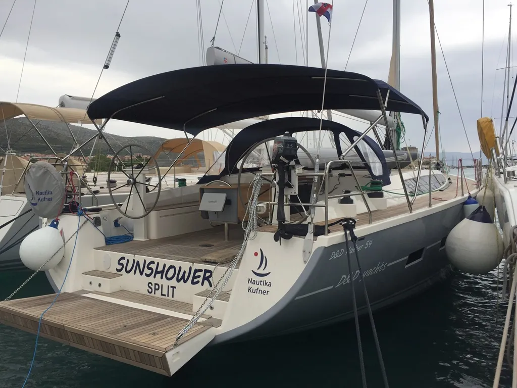 Exterior view of SUNSHOWER, a D&D Kufner 54 sailboat at Punat, Croatia