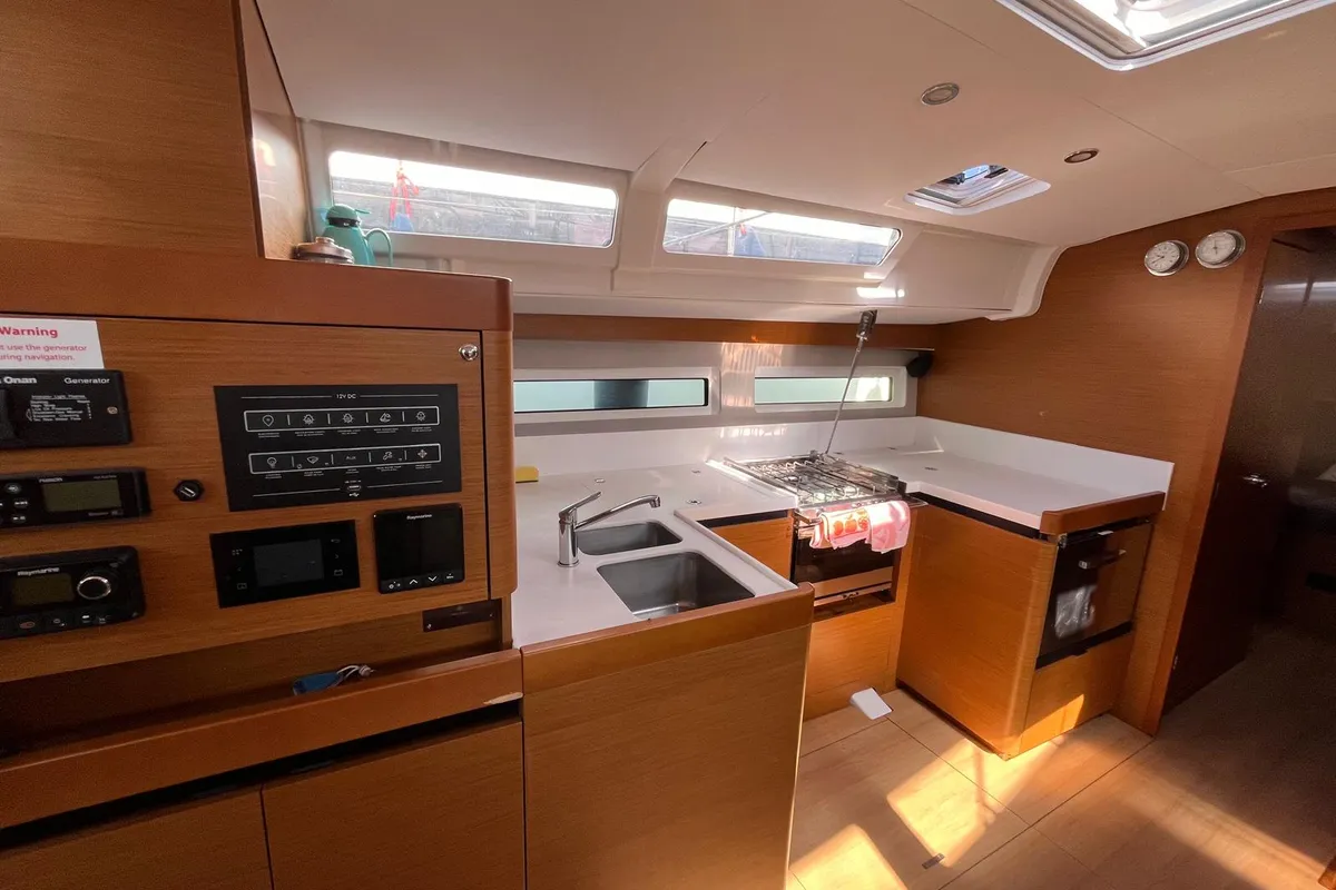 Galley of Agatha, a Jeanneau Sun Odyssey 490 sailboat at Cannigione, Italy