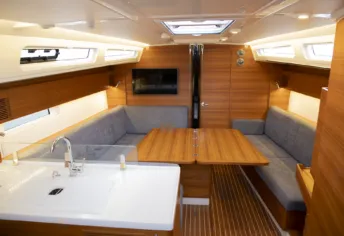 Salon of Ma Detox, a X-Yachts X4³ sailboat at Toulon, France
