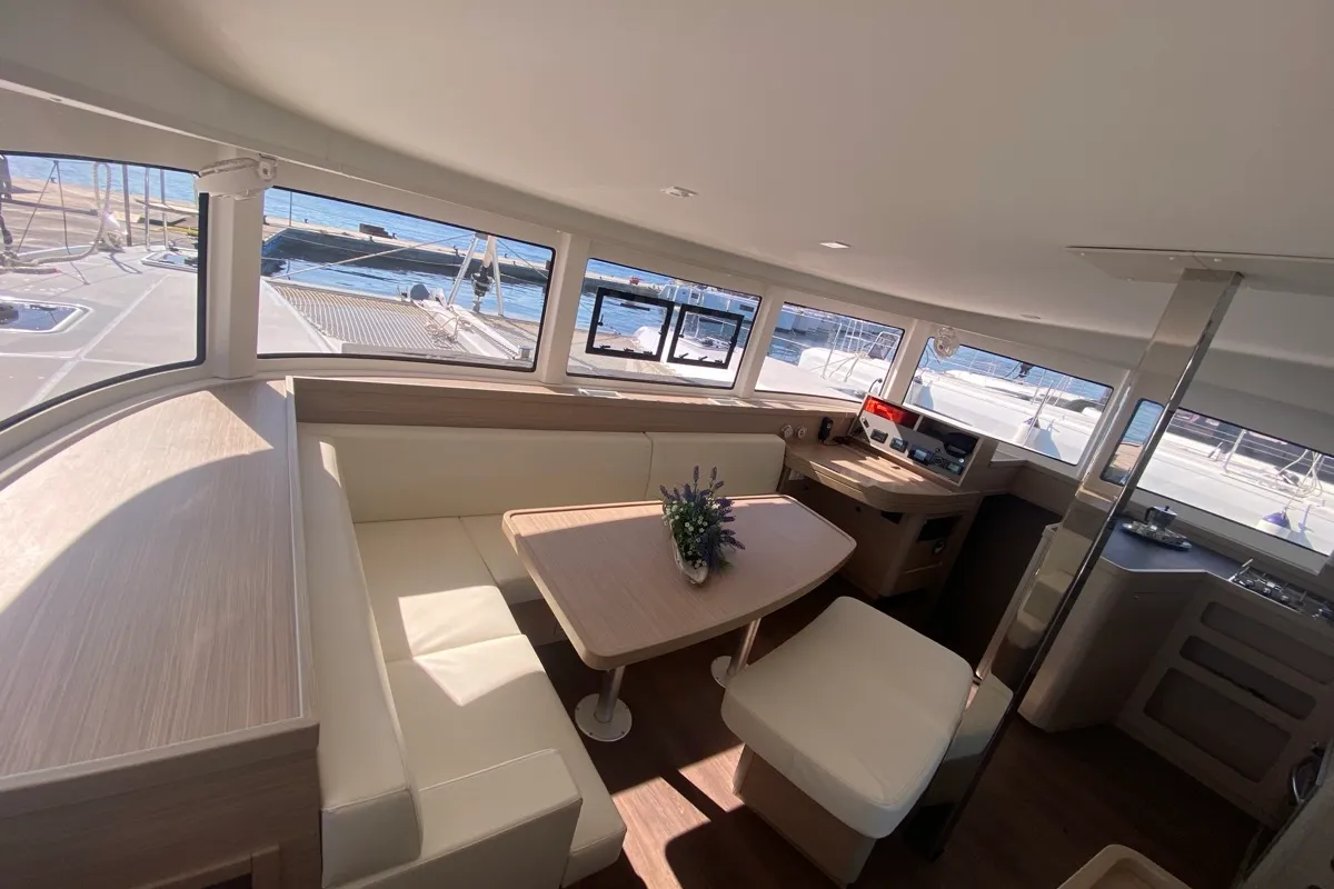 Salon of Copernicus II, a Lagoon 42 catamaran at Olbia, Italy