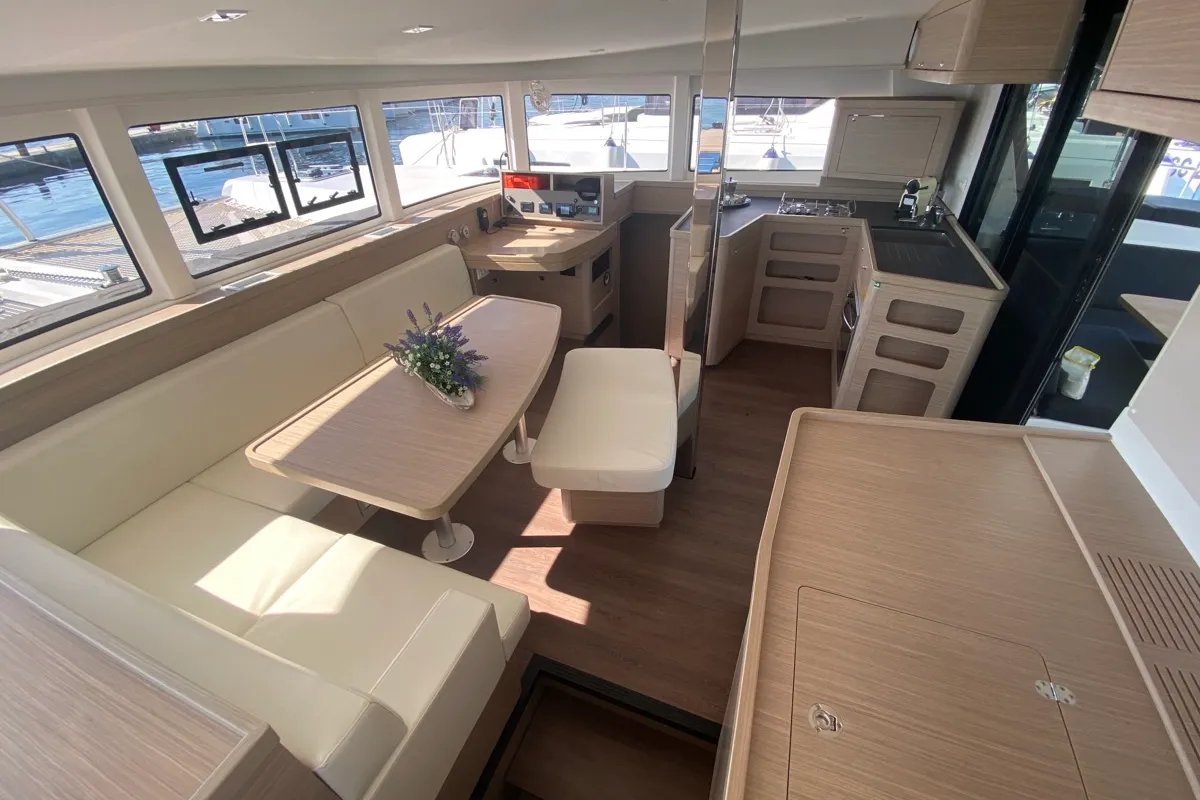 Salon of Copernicus II, a Lagoon 42 catamaran at Olbia, Italy