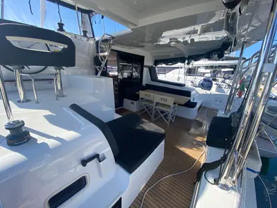 Deck of Copernicus II, a Lagoon 42 catamaran at Olbia, Italy