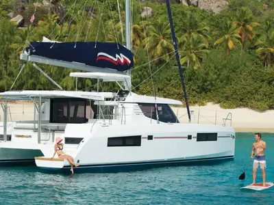 Exterior view of Moorings 4500 Club, a Leopard 45 catamaran at Tonnarella, Italy