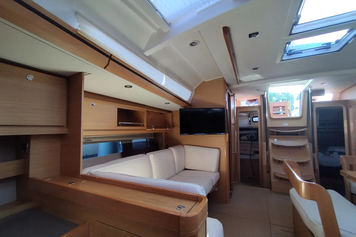 Salon of Nakupenda, a Dufour 56 Exclusive sailboat at Olbia, Italy
