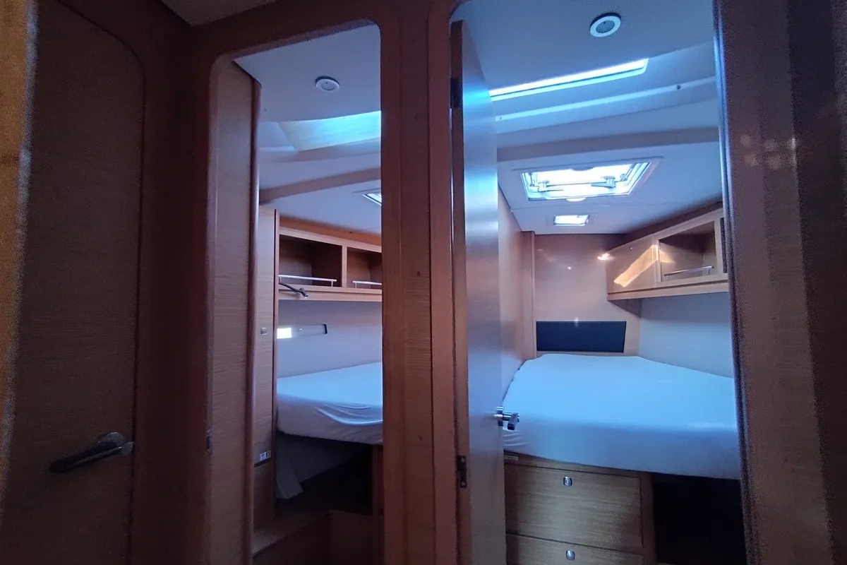 Cabin on Nakupenda, a Dufour 56 Exclusive sailboat at Olbia, Italy