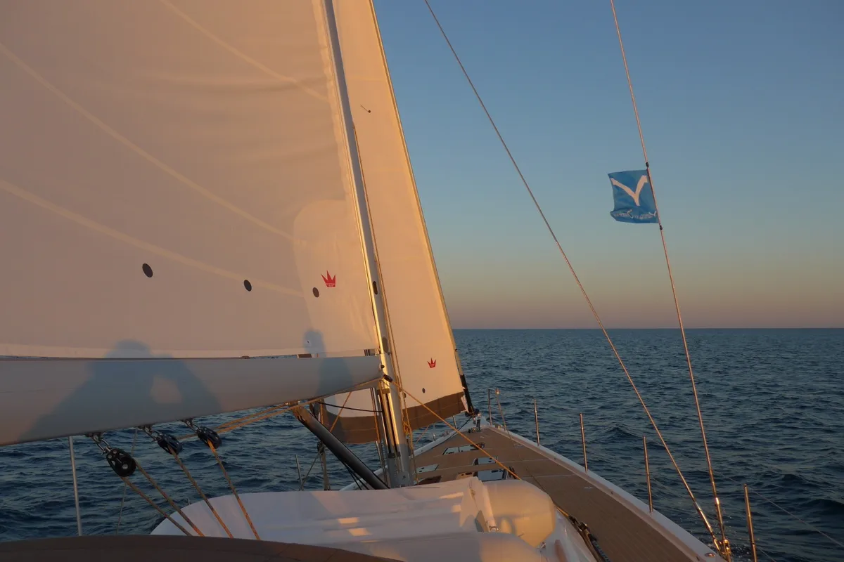 Deck of Nakupenda, a Dufour 56 Exclusive sailboat at Olbia, Italy