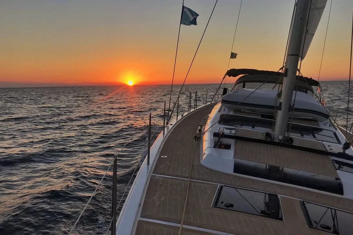 Deck of Nakupenda, a Dufour 56 Exclusive sailboat at Olbia, Italy