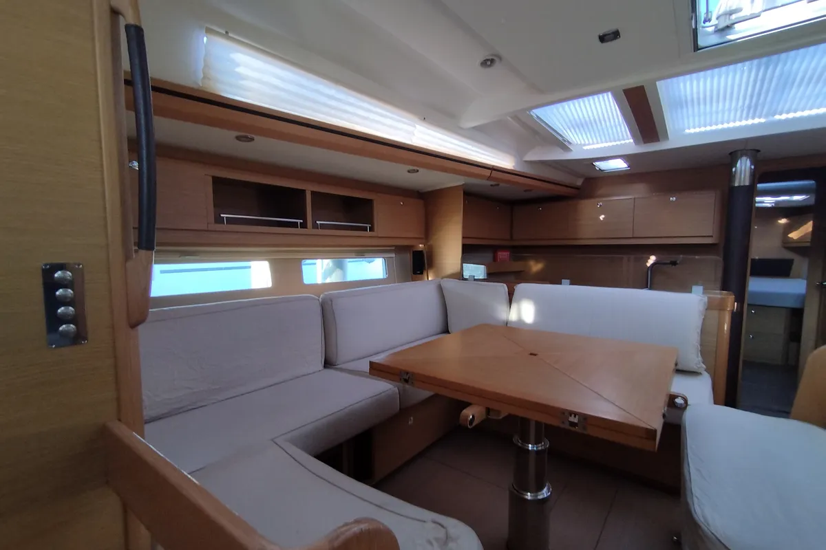 Salon of Nakupenda, a Dufour 56 Exclusive sailboat at Olbia, Italy