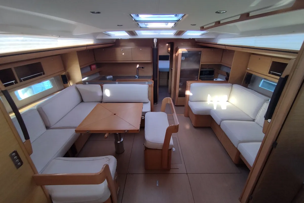 Salon of Nakupenda, a Dufour 56 Exclusive sailboat at Olbia, Italy