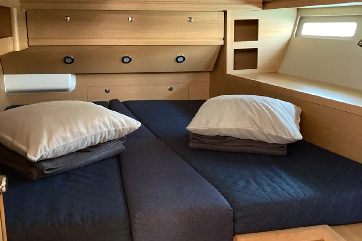 Cabin on Nakupenda, a Dufour 56 Exclusive sailboat at Olbia, Italy