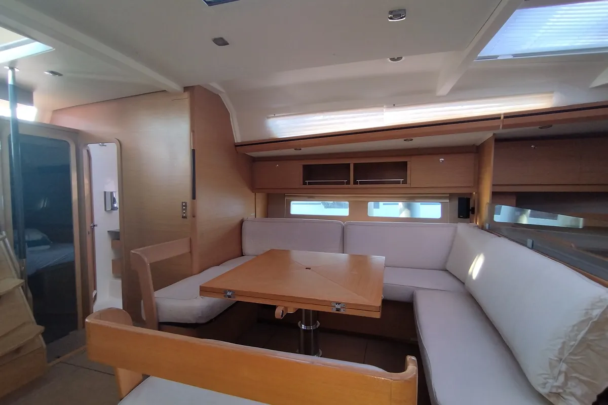 Salon of Nakupenda, a Dufour 56 Exclusive sailboat at Olbia, Italy