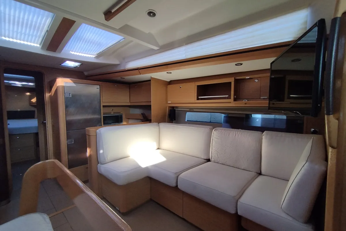 Salon of Nakupenda, a Dufour 56 Exclusive sailboat at Olbia, Italy