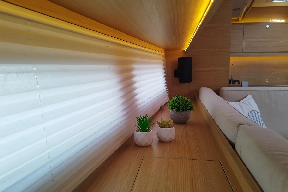 Salon of Nakupenda, a Dufour 56 Exclusive sailboat at Olbia, Italy