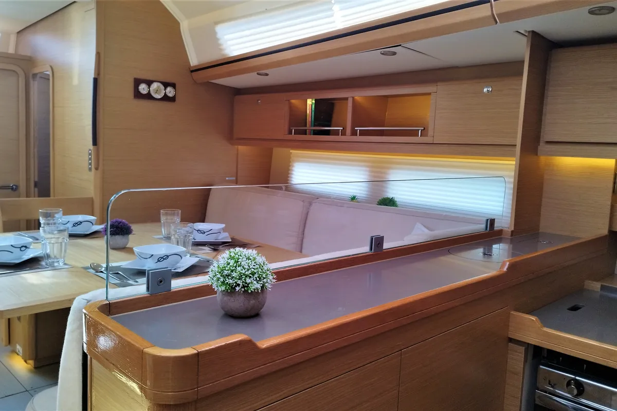 Salon of Nakupenda, a Dufour 56 Exclusive sailboat at Olbia, Italy