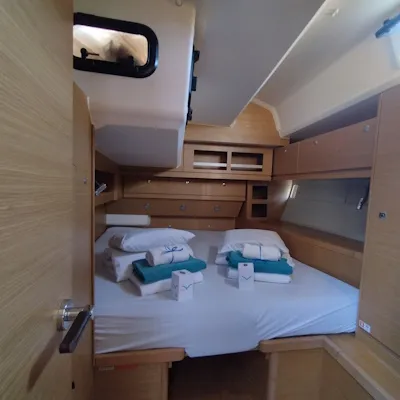 Cabin on Nakupenda, a Dufour 56 Exclusive sailboat at Olbia, Italy