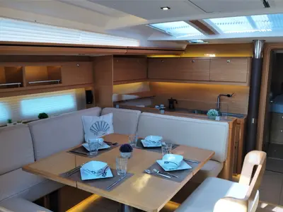 Salon of Nakupenda, a Dufour 56 Exclusive sailboat at Olbia, Italy