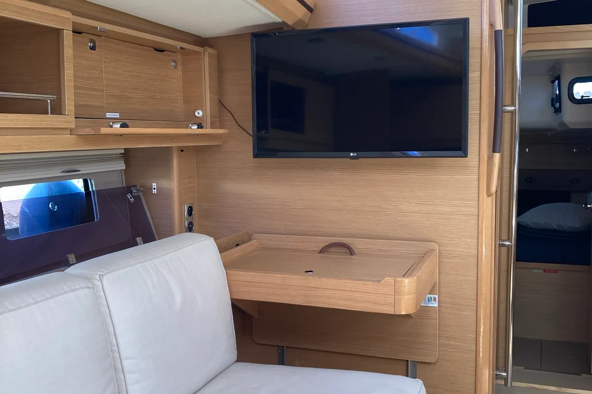 Salon of Nakupenda, a Dufour 56 Exclusive sailboat at Olbia, Italy