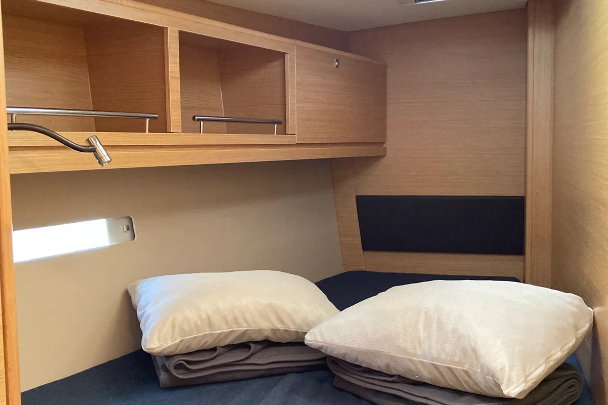 Cabin on Nakupenda, a Dufour 56 Exclusive sailboat at Olbia, Italy