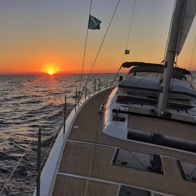 Exterior view of Nakupenda, a Dufour 56 Exclusive sailboat at Olbia, Italy