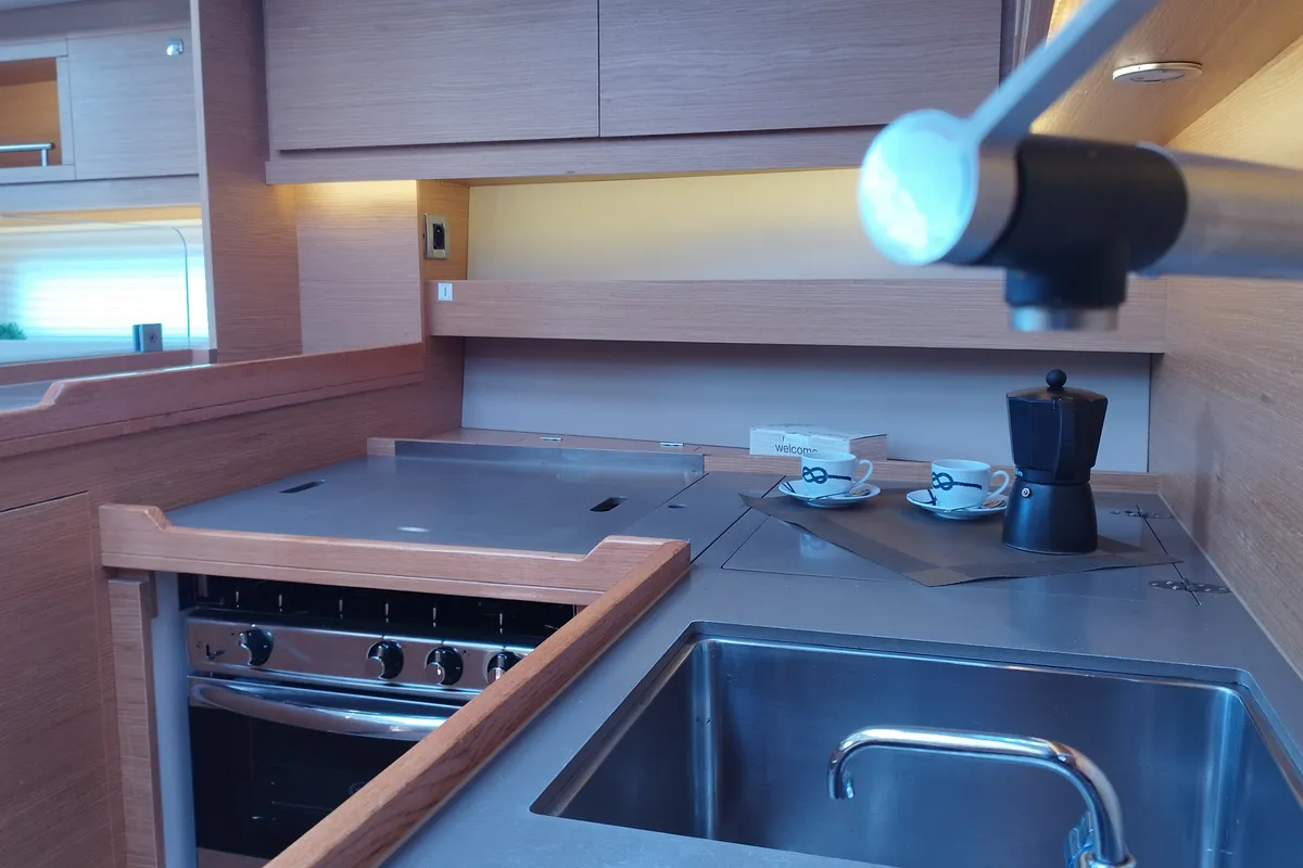 Galley of Nakupenda, a Dufour 56 Exclusive sailboat at Olbia, Italy