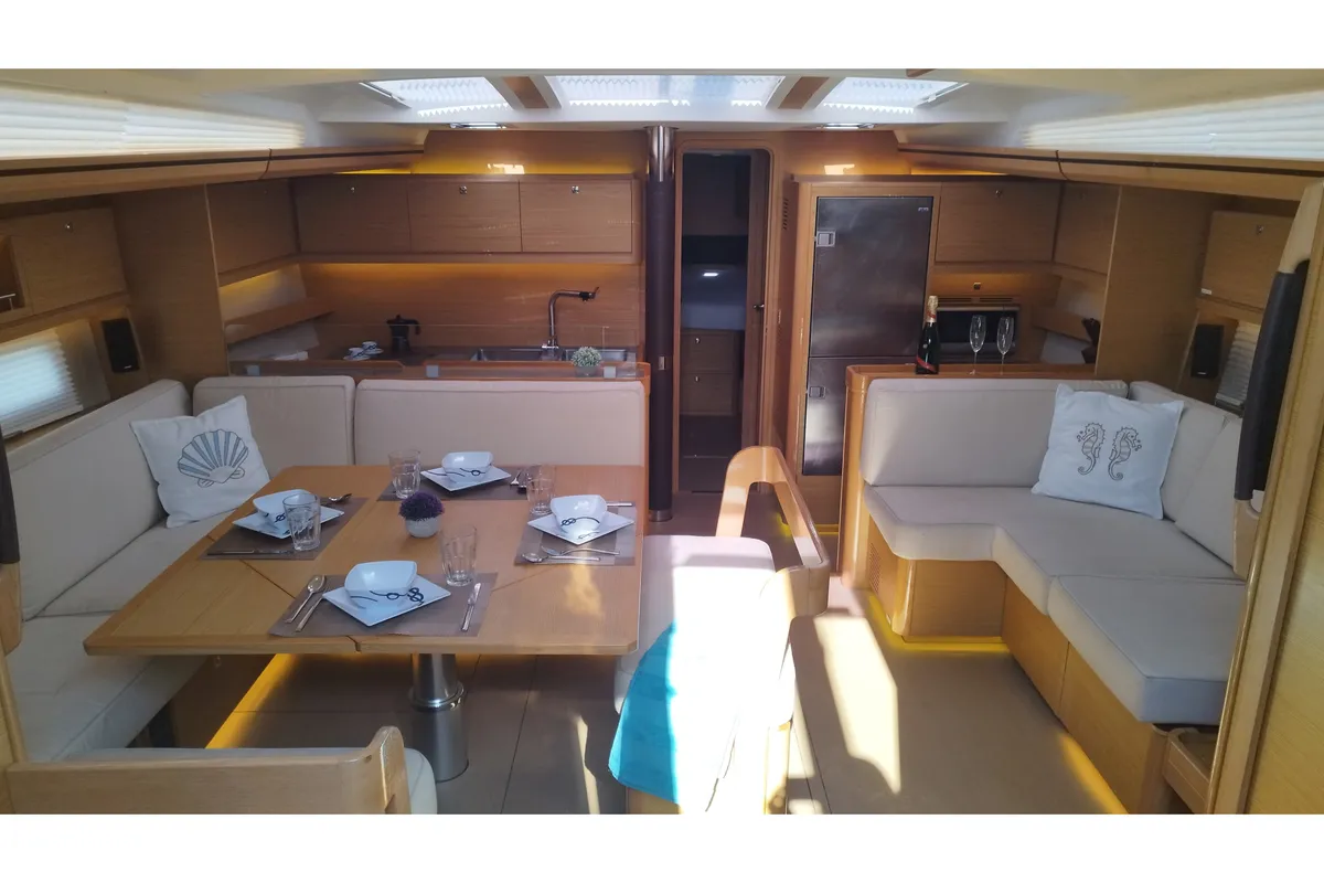 Salon of Nakupenda, a Dufour 56 Exclusive sailboat at Olbia, Italy