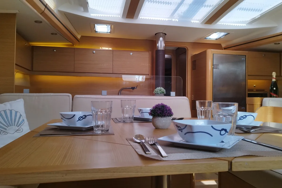 Salon of Nakupenda, a Dufour 56 Exclusive sailboat at Olbia, Italy