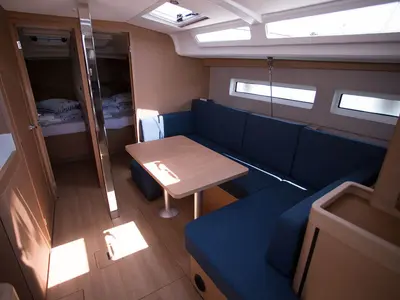 Galley of Elle of Sweden, a Jeanneau Sun Odyssey 440 sailboat at Seget Donji, Croatia