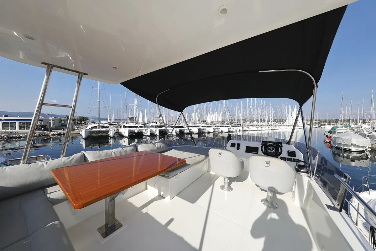 Deck of Marketka, a Fountaine Pajot MY 37 catamaran at Grad Biograd na Moru, Croatia